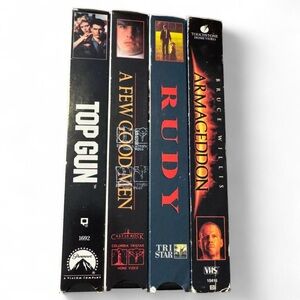 4 Vintage VHS Movies: Top Gun, A Few Good Men, Rudy, Armageddon - 1980s 1990s